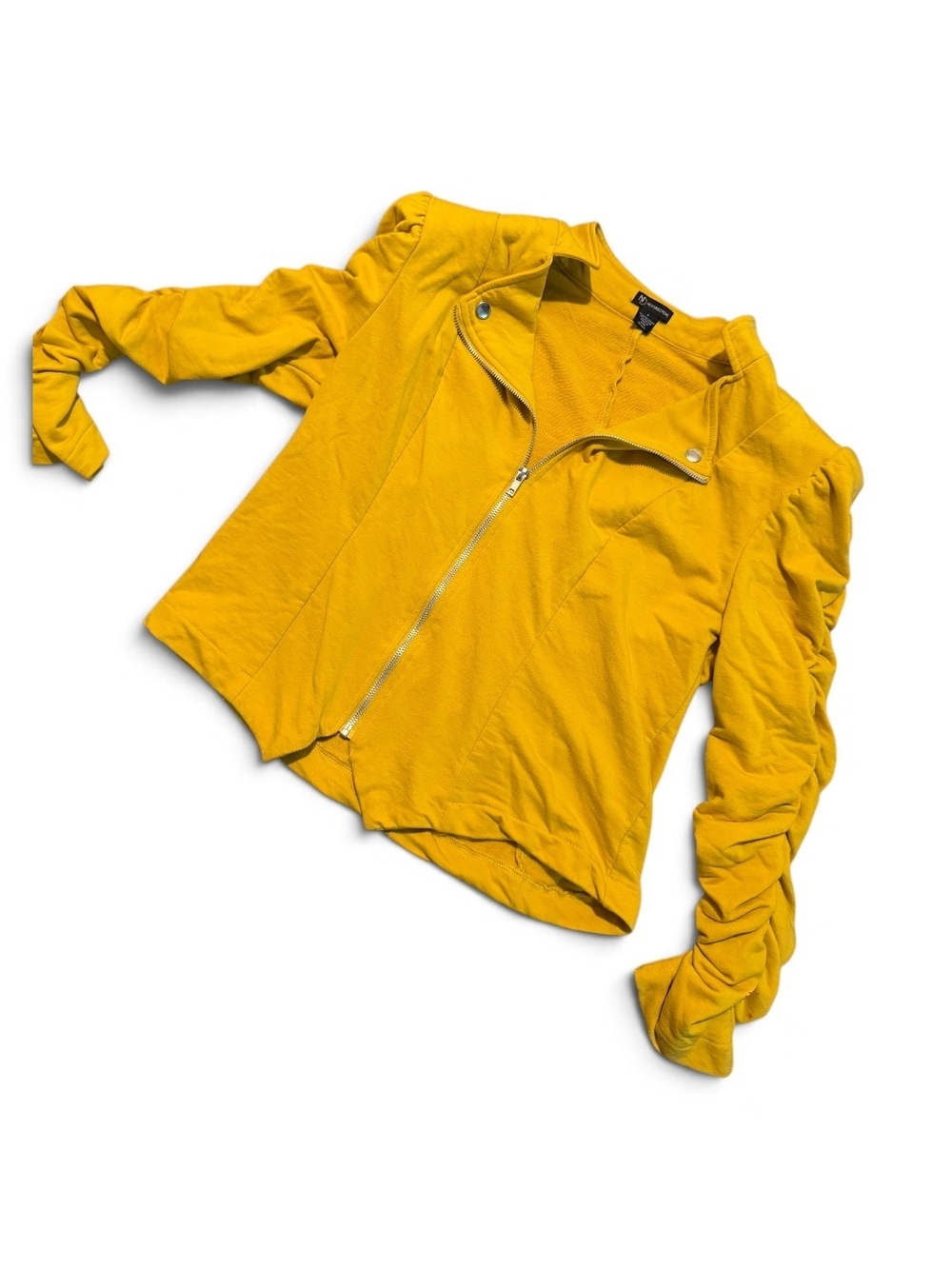 new directions Mustard Yellow Ruched-Sleeve Zip Moto Jacket Large